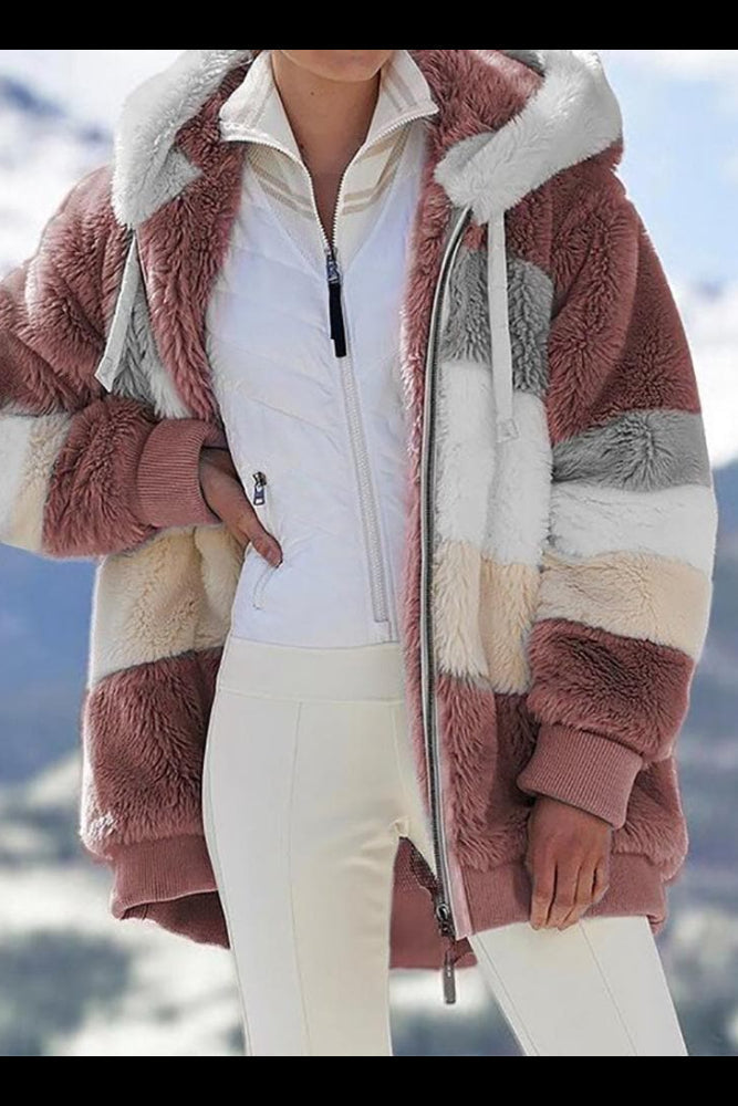 Women's colour-block hooded zip jacket with long sleeves and front pockets