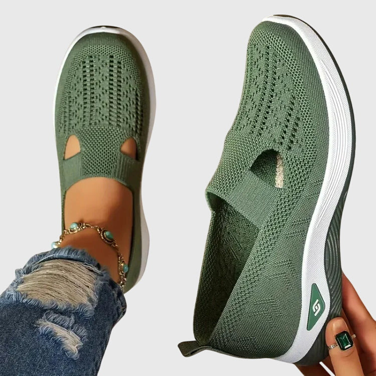 Women's Slip-On Trainers Knitted Cut-Out Flatform - Green