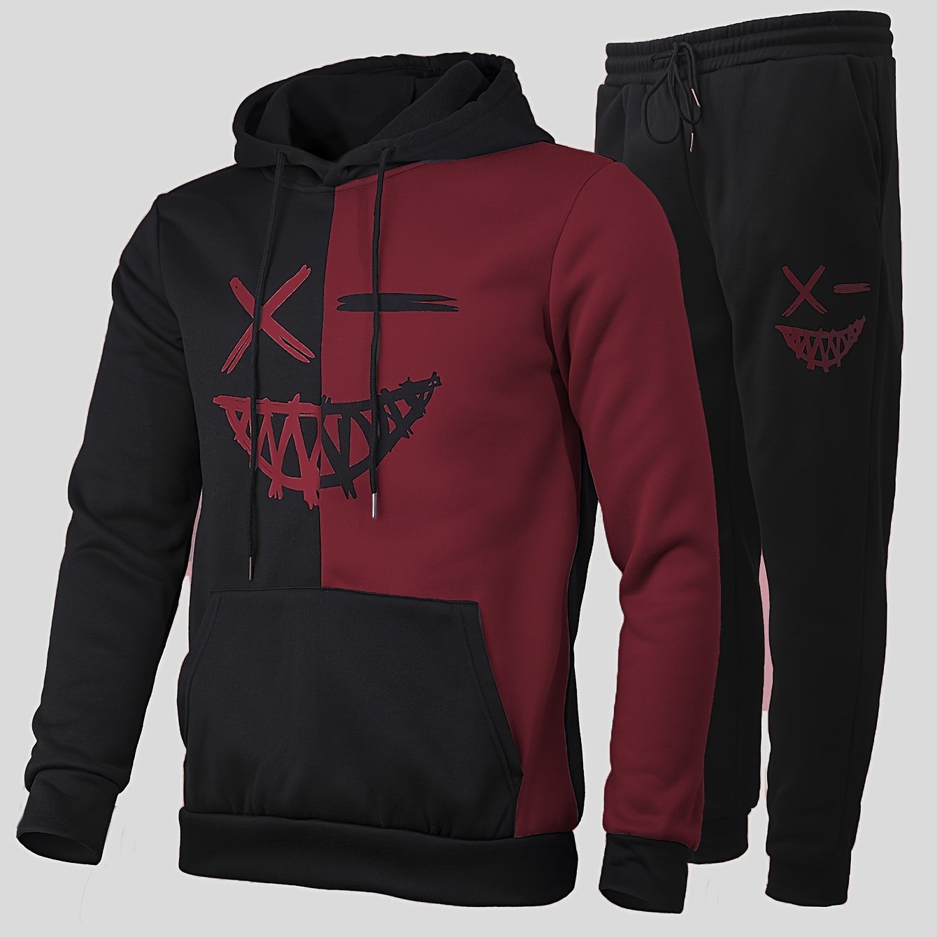 Men's Tracksuit Hoodie Two-Piece Drawstring Joggers - Burgundy