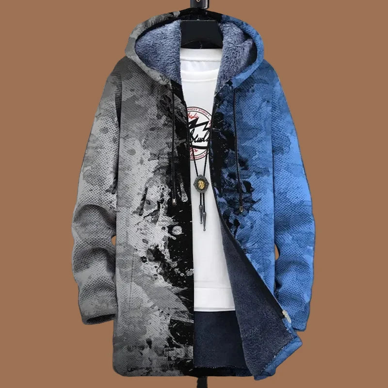 Men's abstract multicoloured hooded zip-up jacket with long sleeves