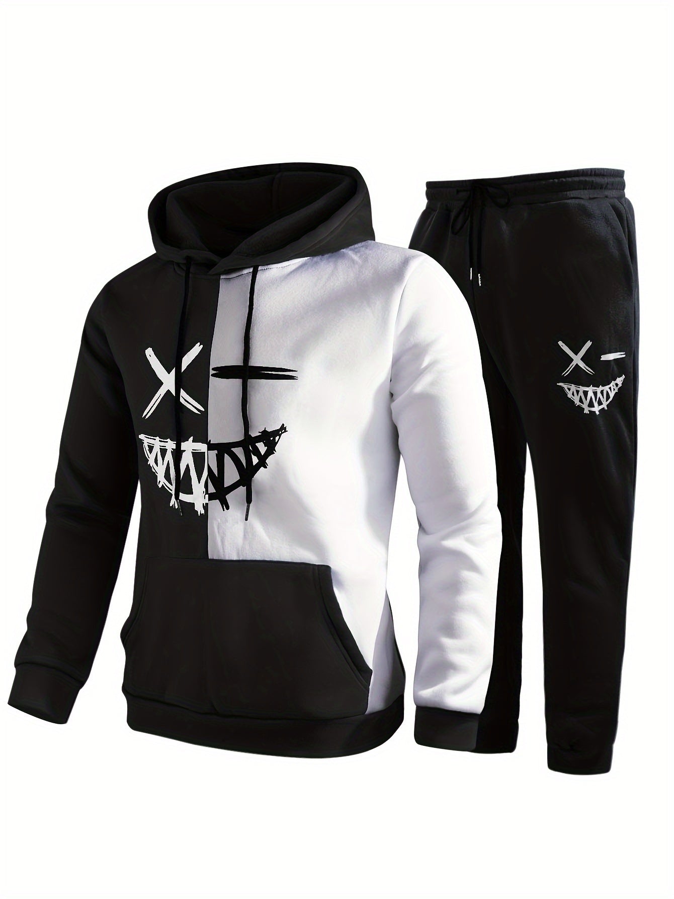 Men's Tracksuit Hoodie Two-Piece Drawstring Joggers - Navy
