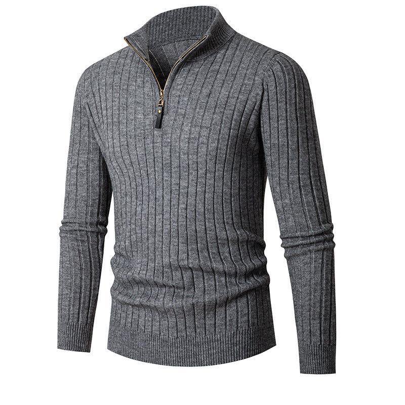Men's ribbed quarter-zip jumper with mock neck and long sleeves