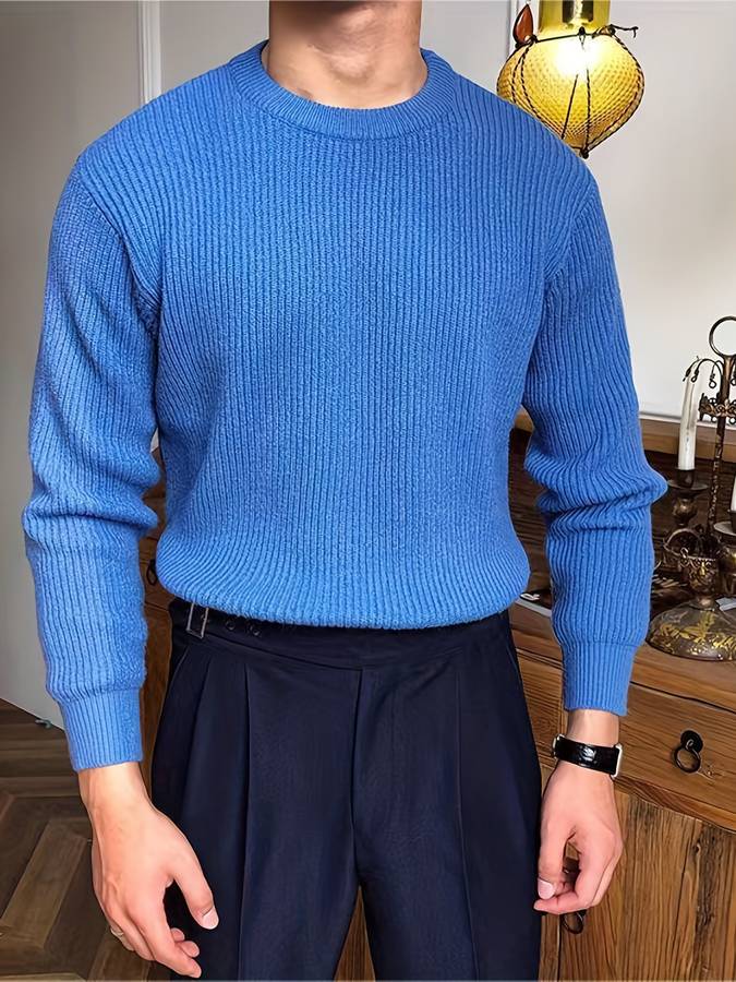 Men's ribbed crew neck jumper with long sleeves