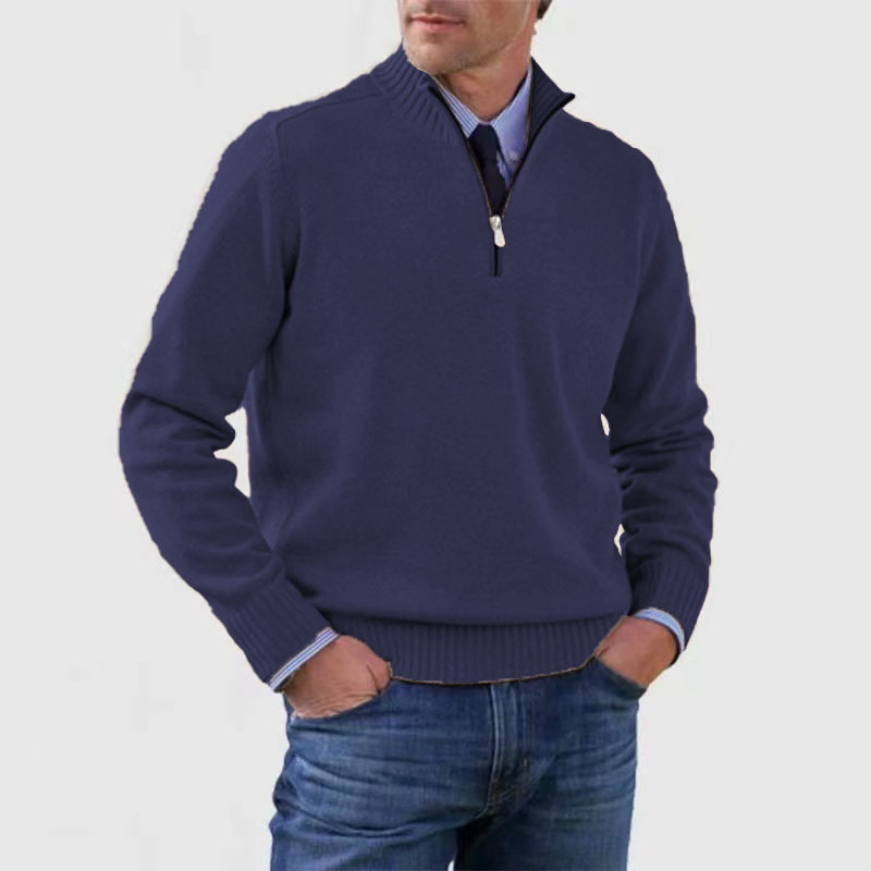 Men's long-sleeve half-zip jumper with ribbed stand collar