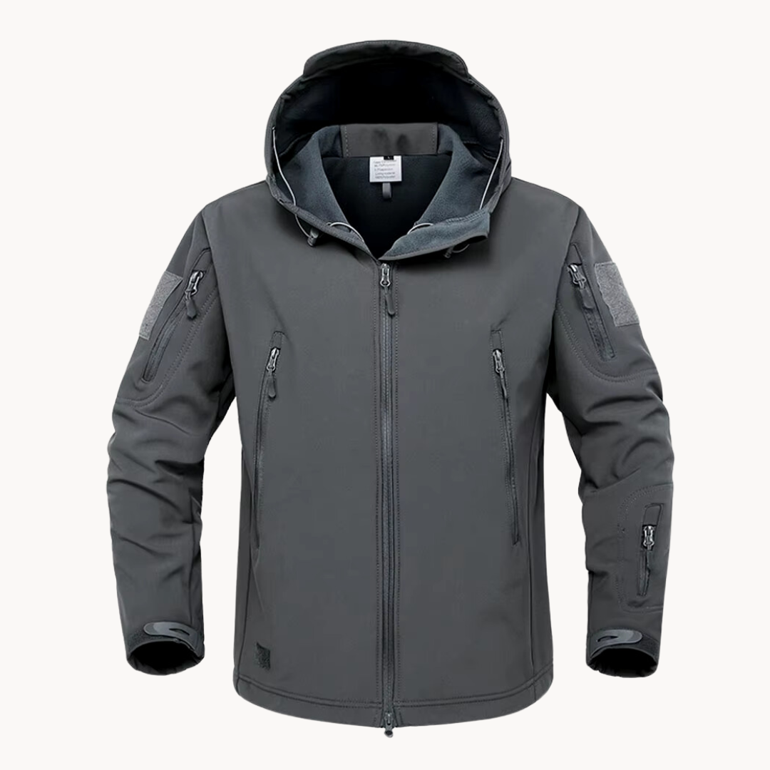 Men's Tactical Jacket Hooded Fleece-Lined Softshell - Grey