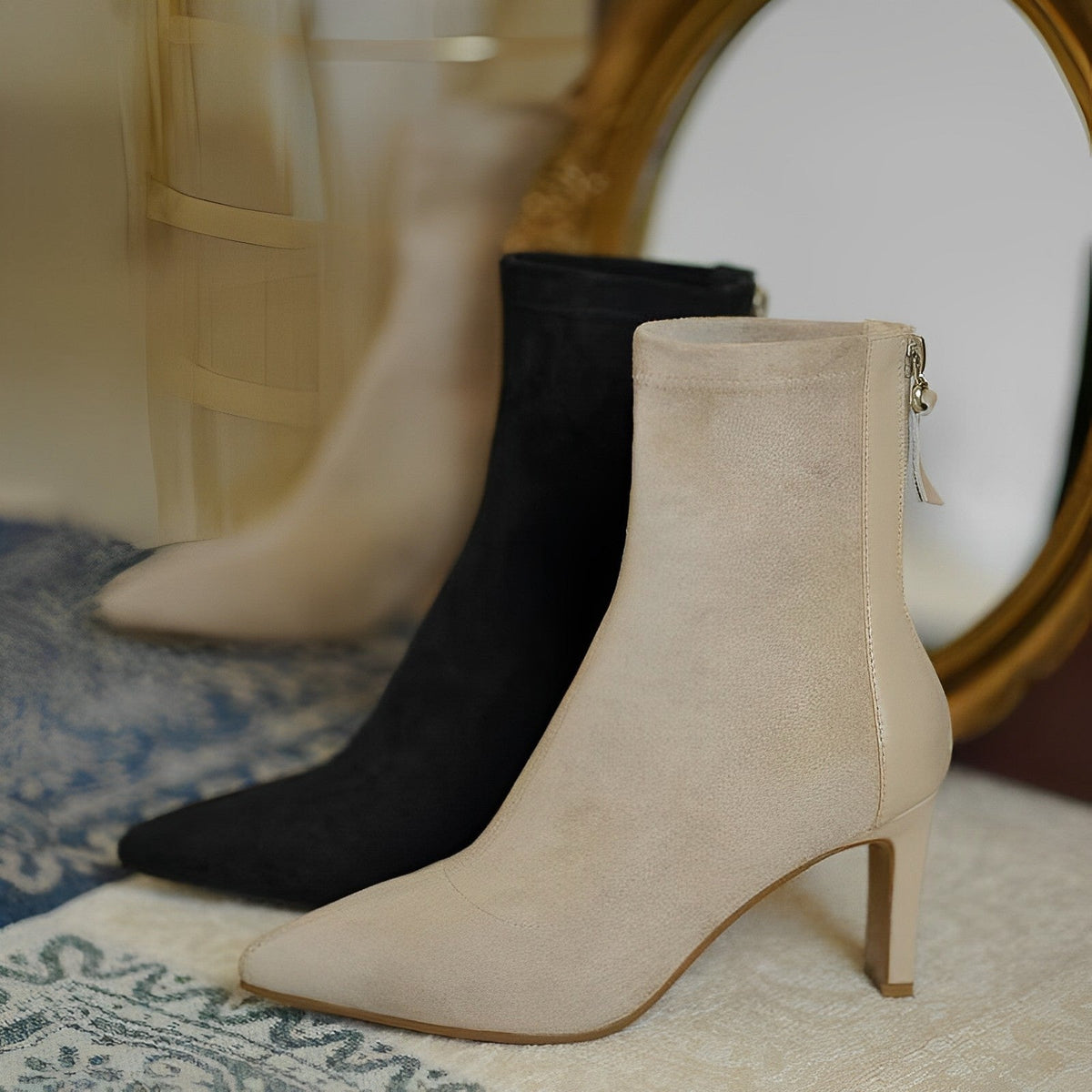 Women's pointed toe ankle boots with high stiletto heels and side zips