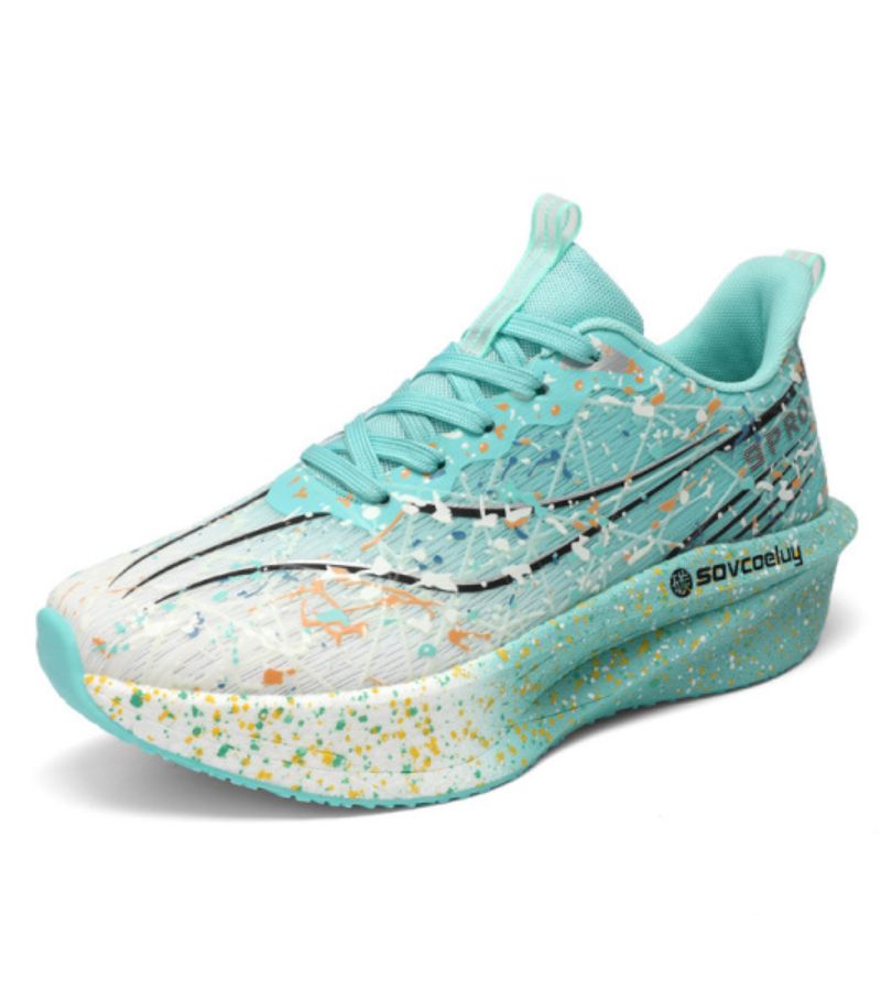 Abstract paint-splatter lace-up platform trainers