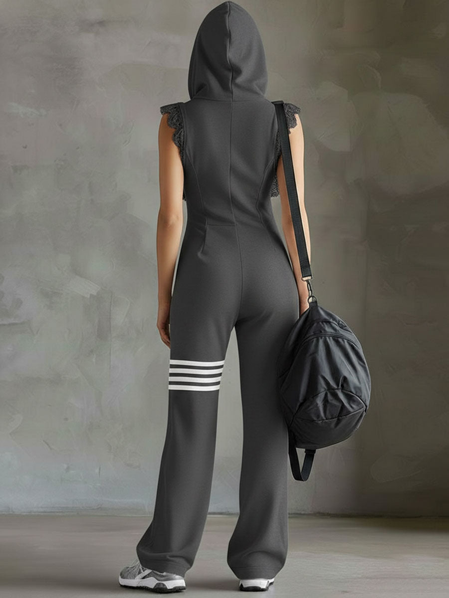 Women's Hooded Utility Jumpsuit Zip Sleeveless Regular Fit