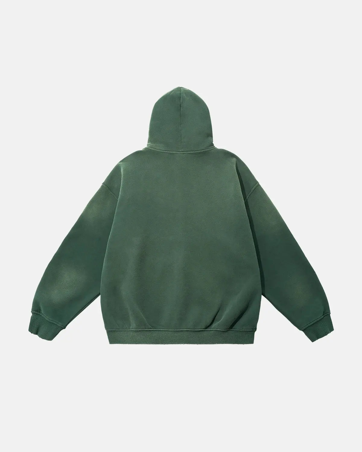 Green washed zip-up hoodie with hood, long sleeves and front pockets