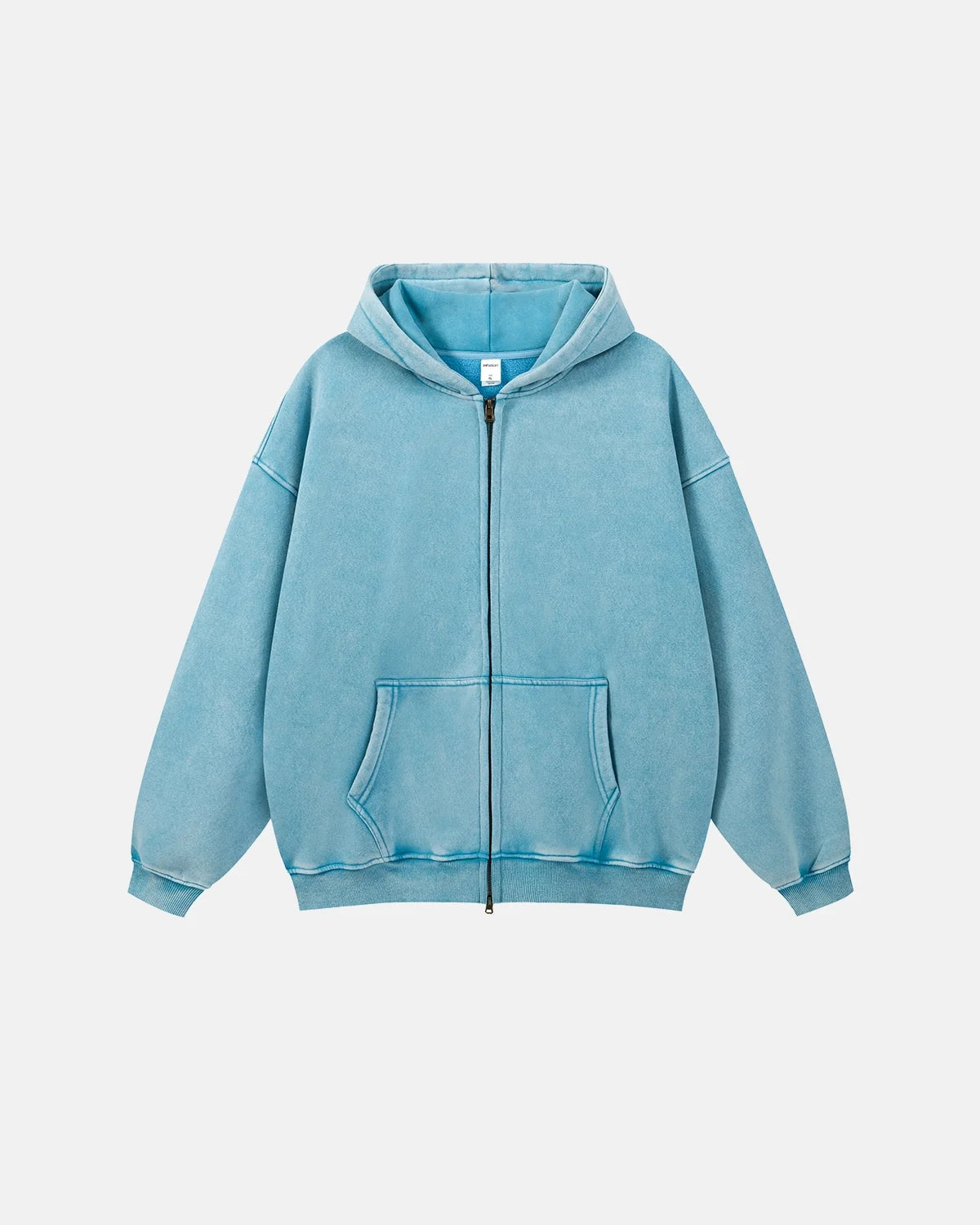Washed distressed zip-up hoodie with hood, long sleeves and front pouch pocket