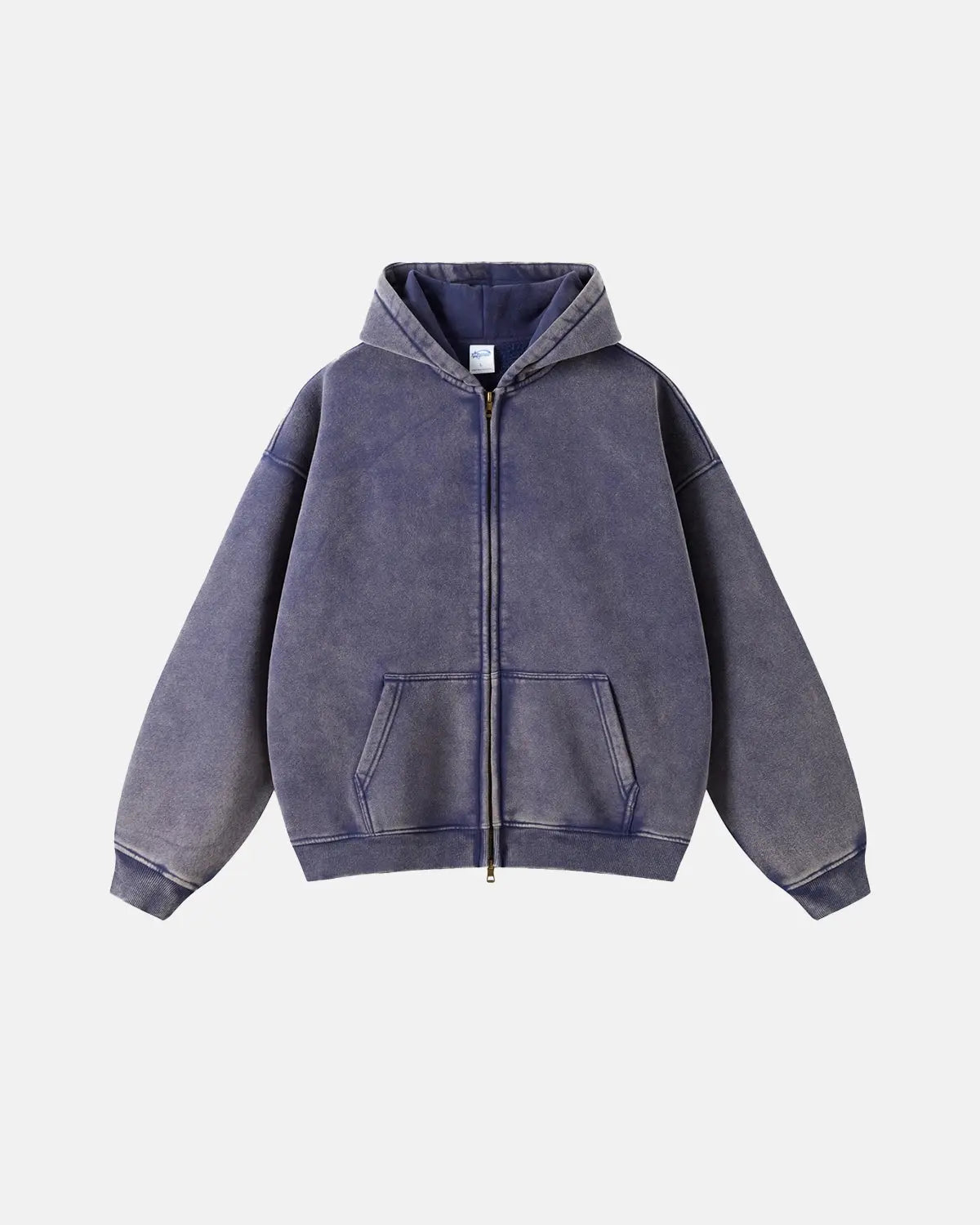 Washed distressed zip-up hoodie with hood, long sleeves and front pouch pocket