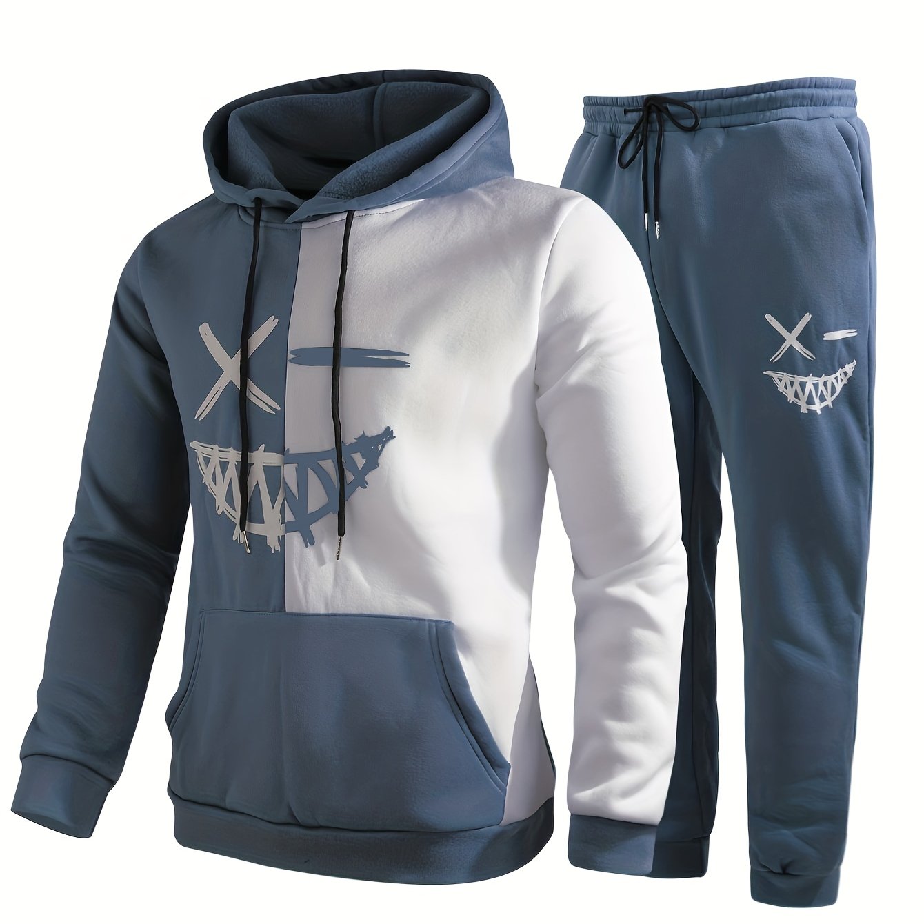 Men's Tracksuit Hoodie Two-Piece Drawstring Joggers - Blue