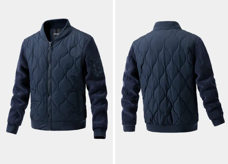 Men's Quilted Jacket Fleece Sleeve Stand Collar