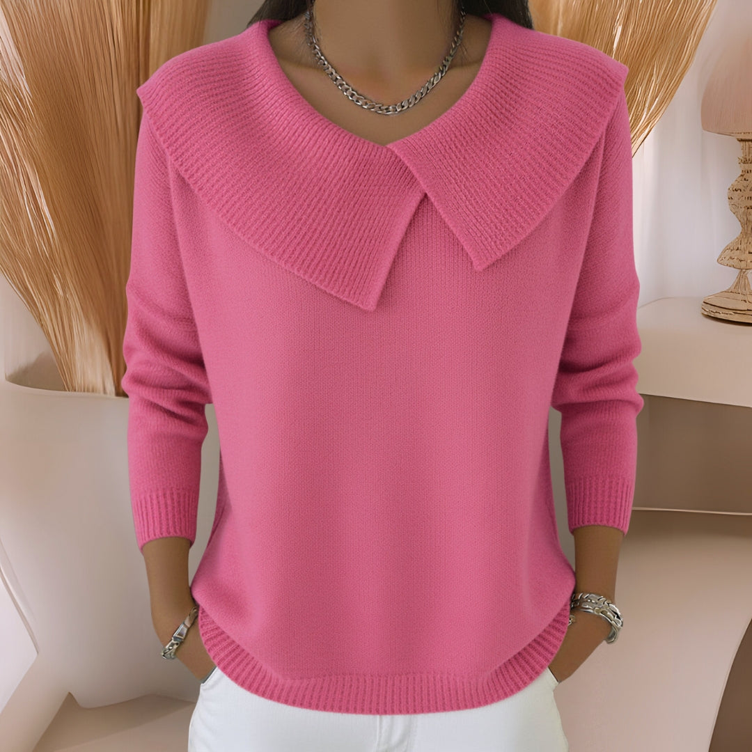 Women's long-sleeve collared jumper with broad ribbed collar and cuffs