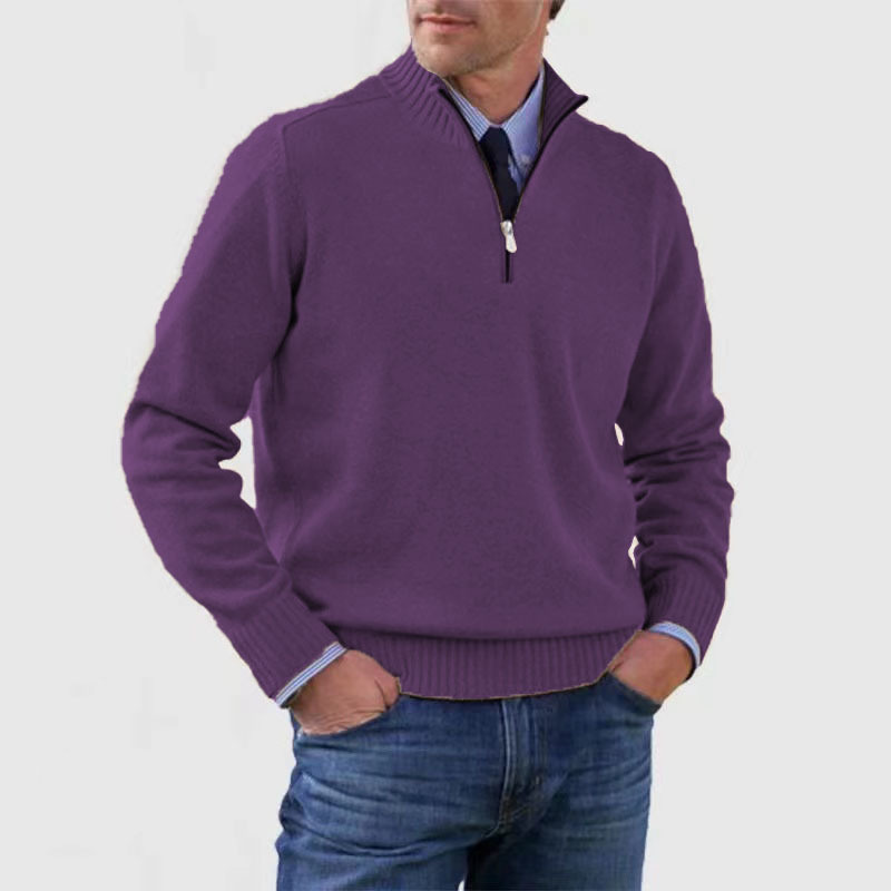 Men's long-sleeve half-zip jumper with ribbed stand collar