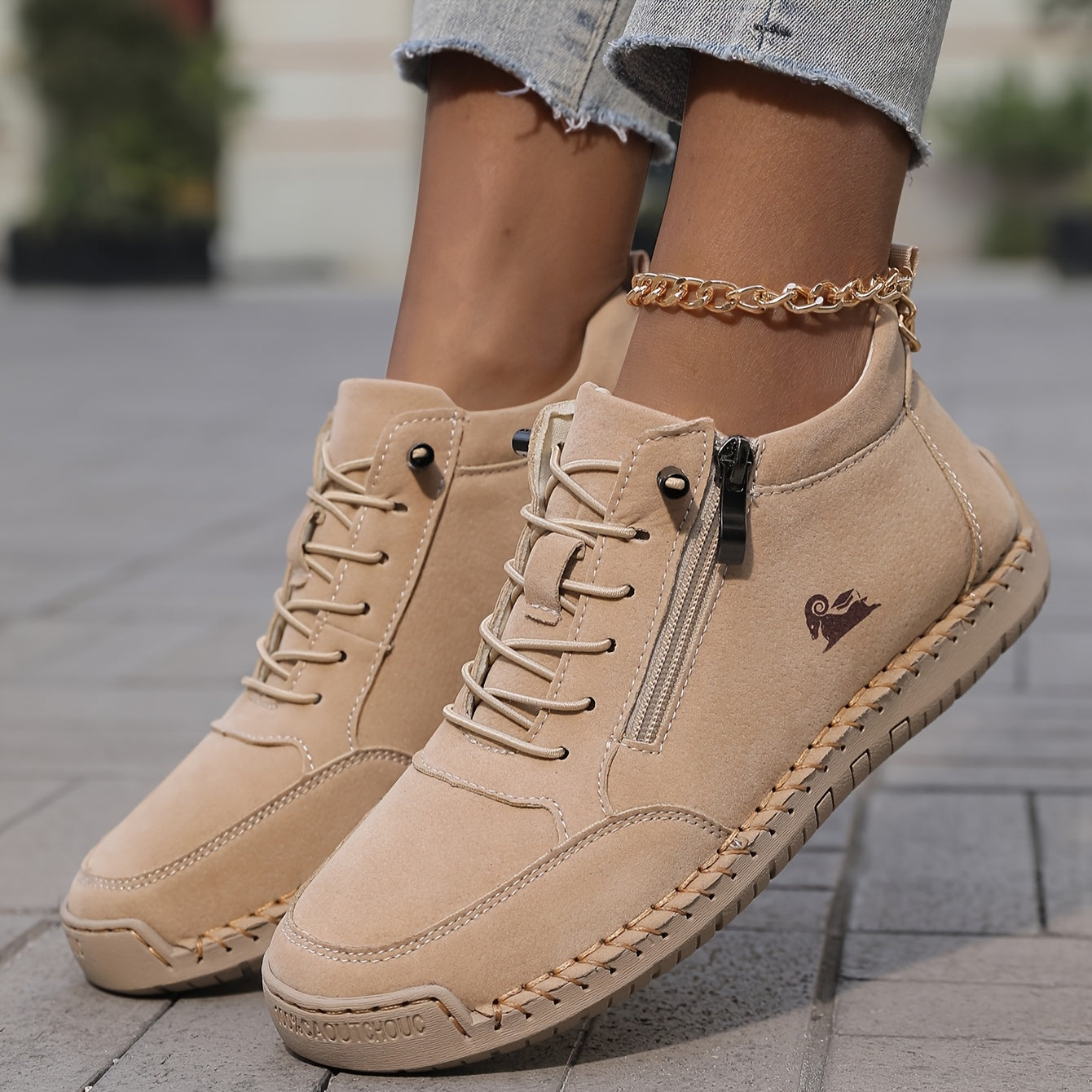 Women's Ankle Boot Lace-Up Side Zip - Sky Blue