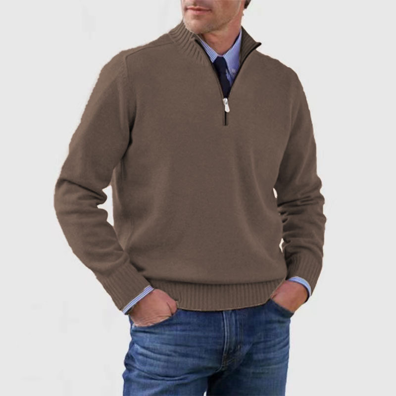 Men's long-sleeve half-zip jumper with ribbed stand collar