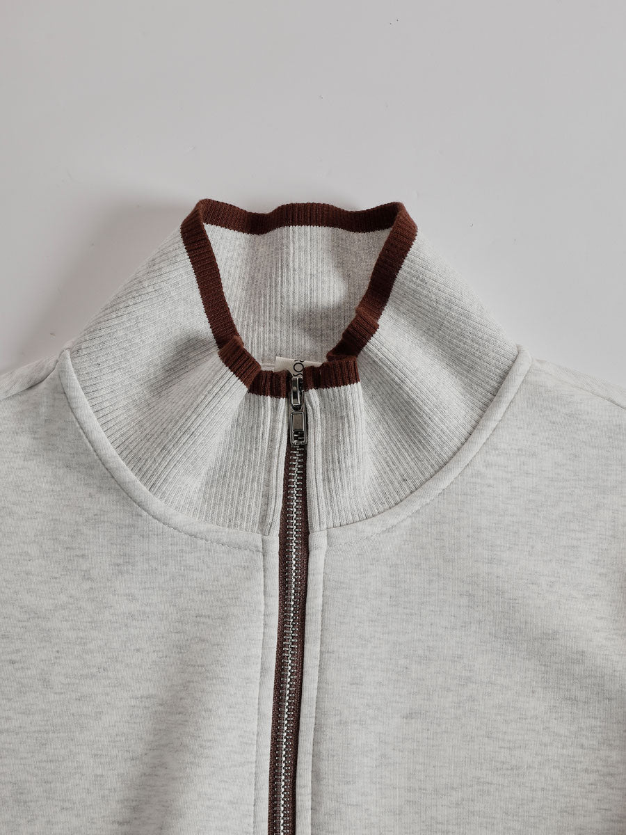 Ribbed Zip Lounge Set Grey White Loose Fit Tracksuit