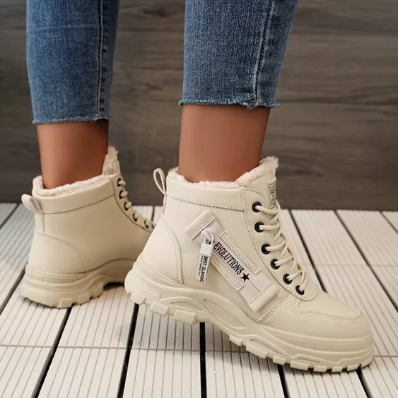 Women's high-top lace-up ankle boots with chunky lugged soles