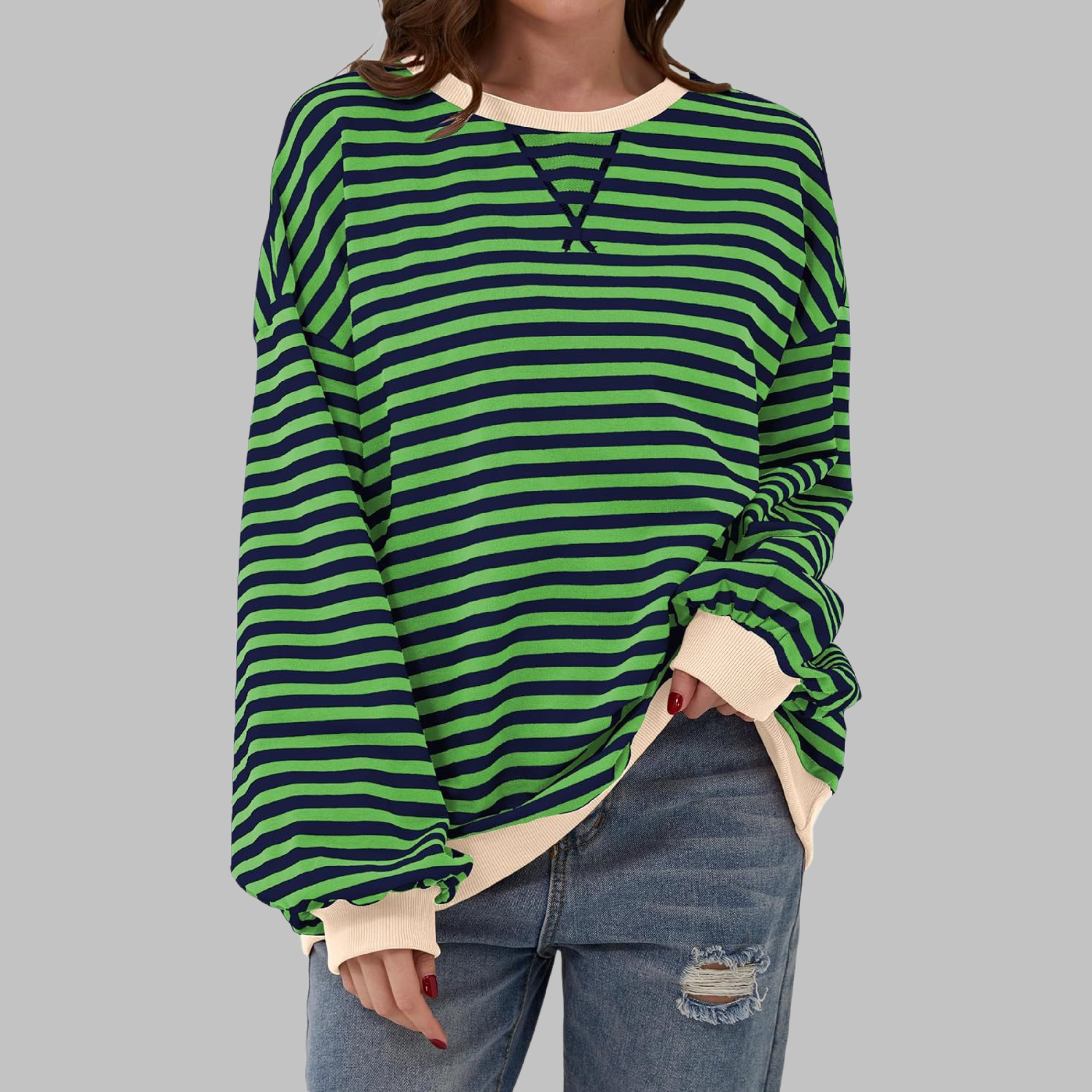 Women's Striped Jumper Long Sleeve Crew Neck - Green