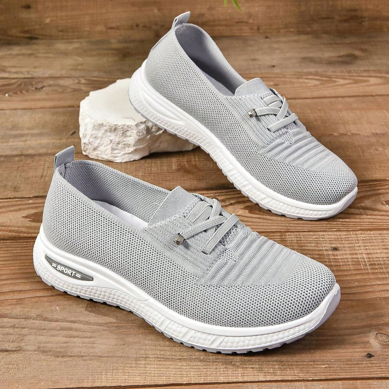 Women’s Slip-On Comfort Trainers | Grey Wide Fit Cushioned Walking Shoes