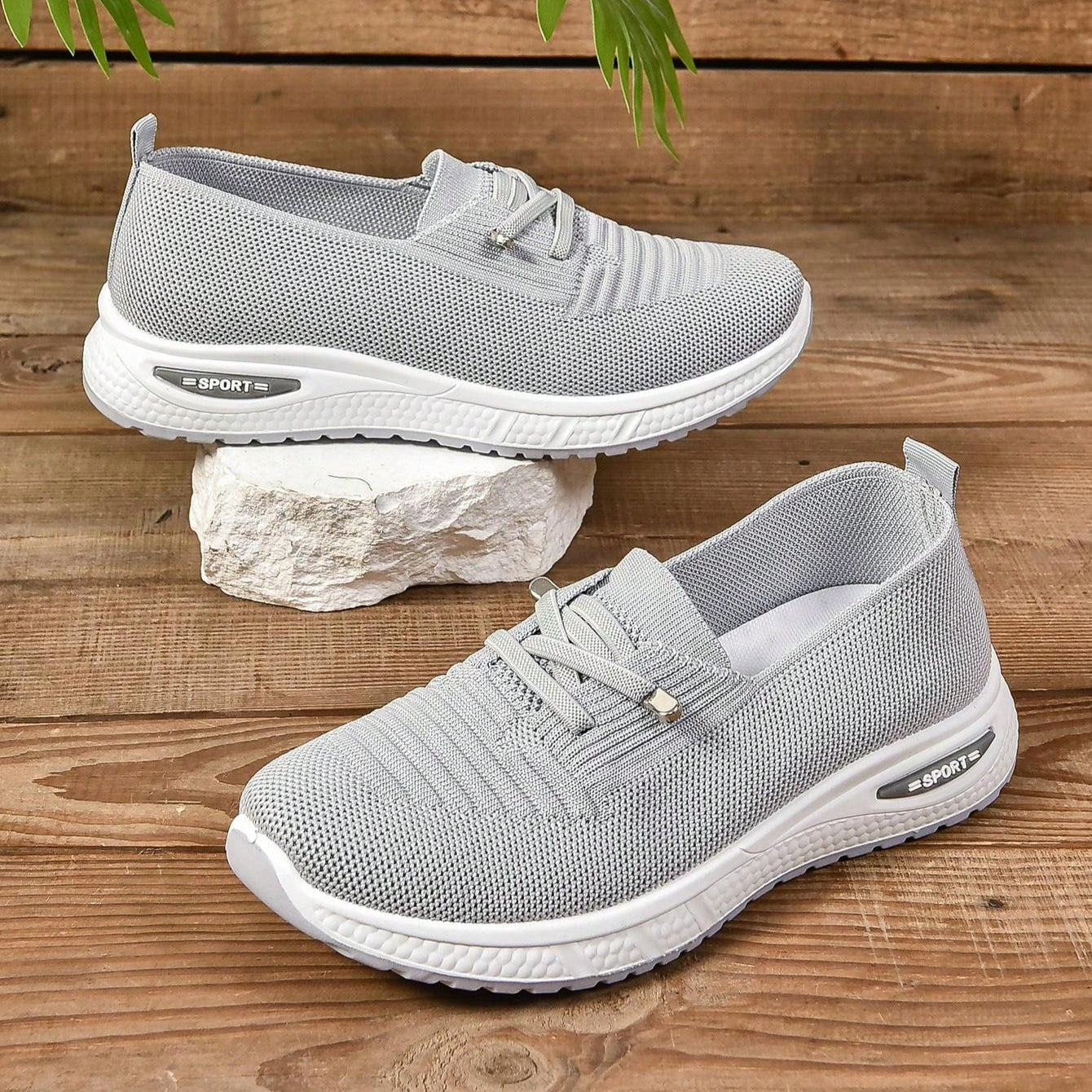 Women’s Slip-On Comfort Trainers | Grey Wide Fit Cushioned Walking Shoes