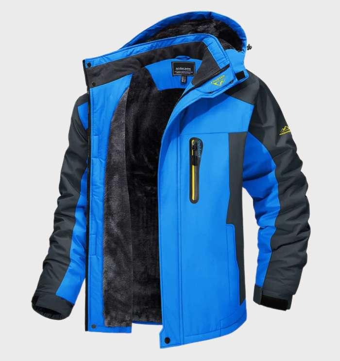 Men's hooded colour-block jacket with long sleeves and fleece-style lining