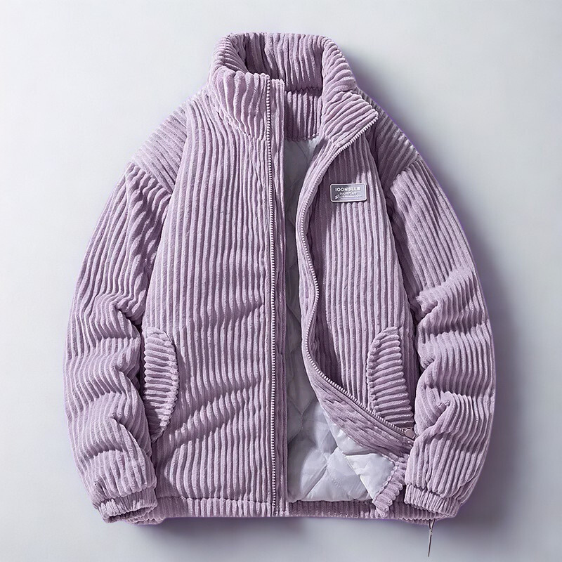 Men's corduroy quilted jacket with high collar and zip front