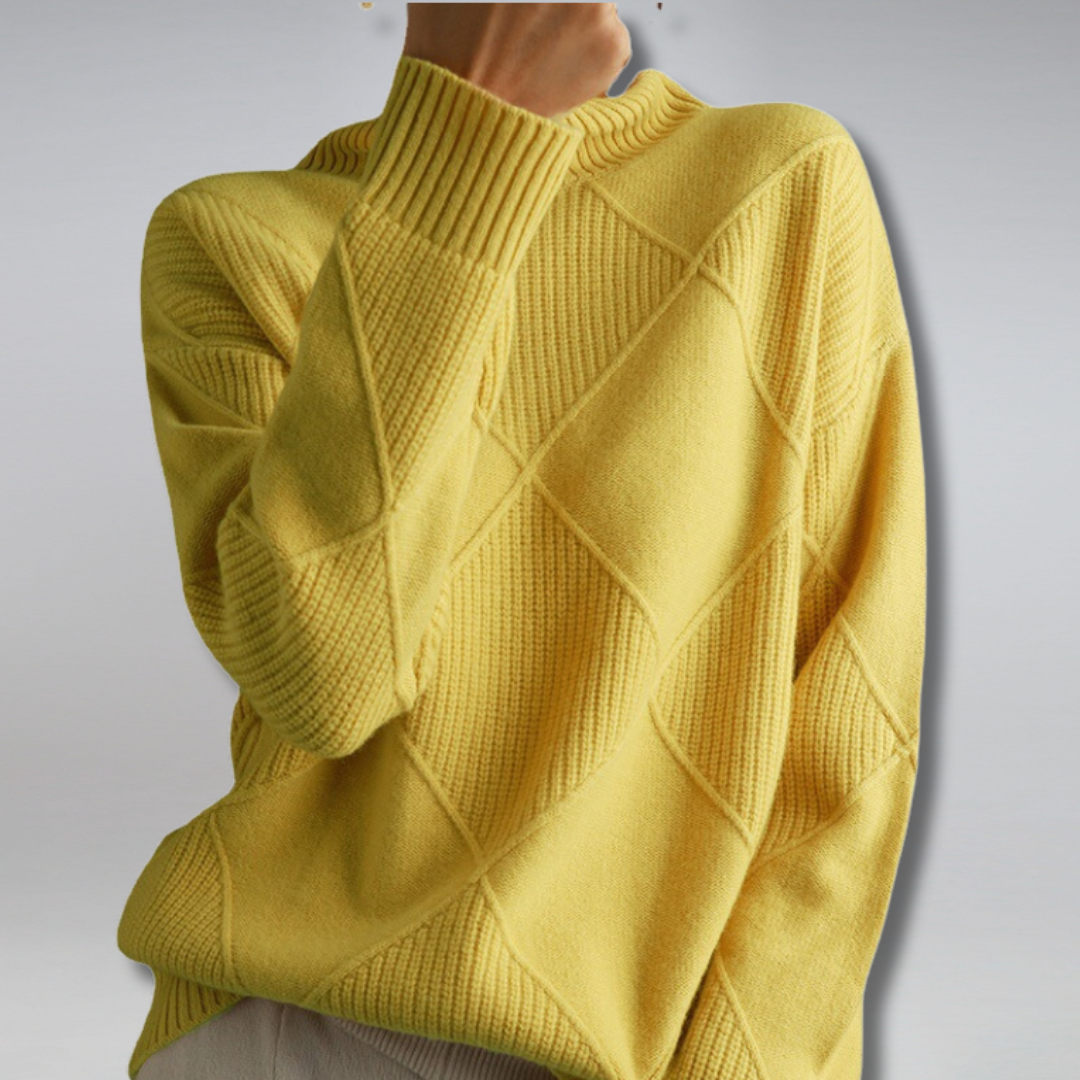 Women's geometric diamond roll neck jumper with long sleeves