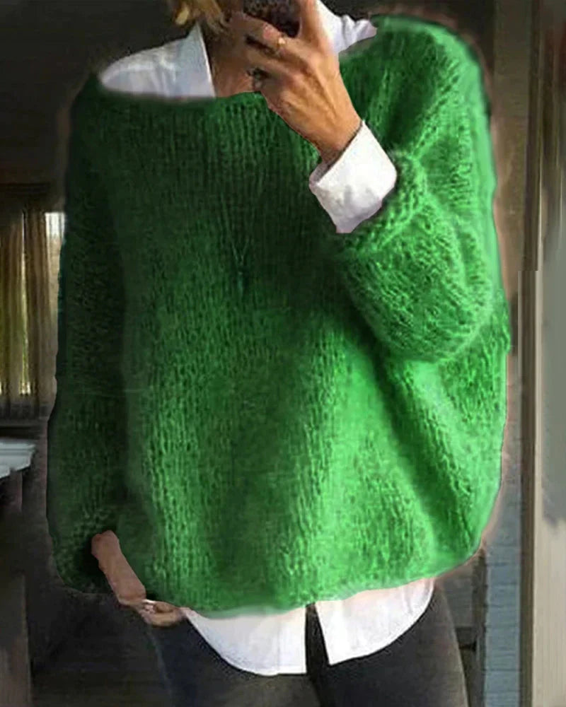 Women's textured knit jumper with round neck and long sleeves