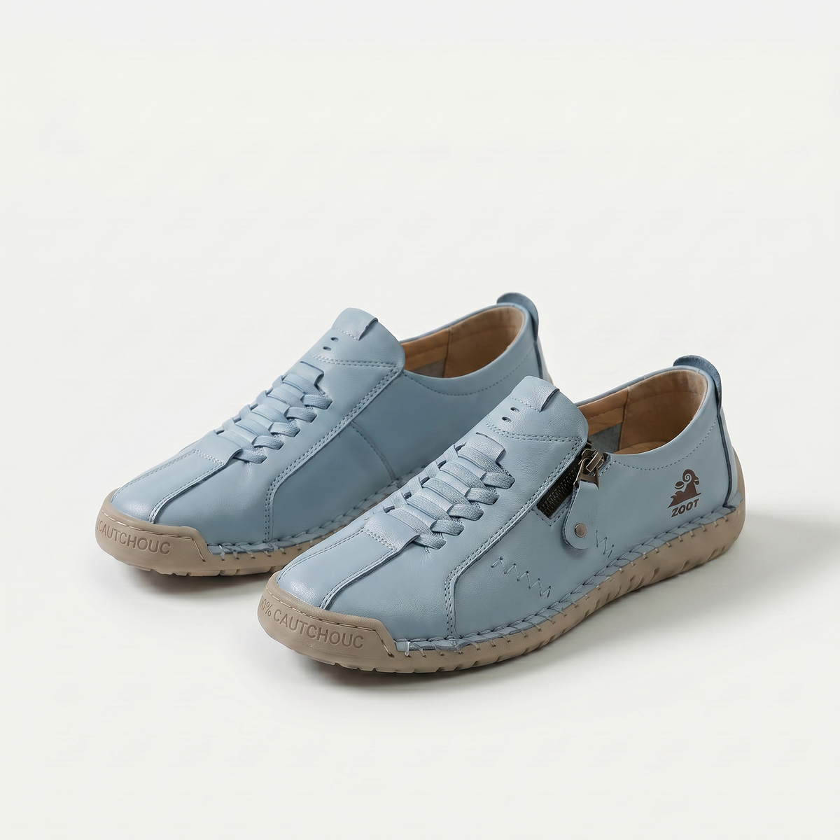 Low-profile lace-up trainers with side zip and flat sole