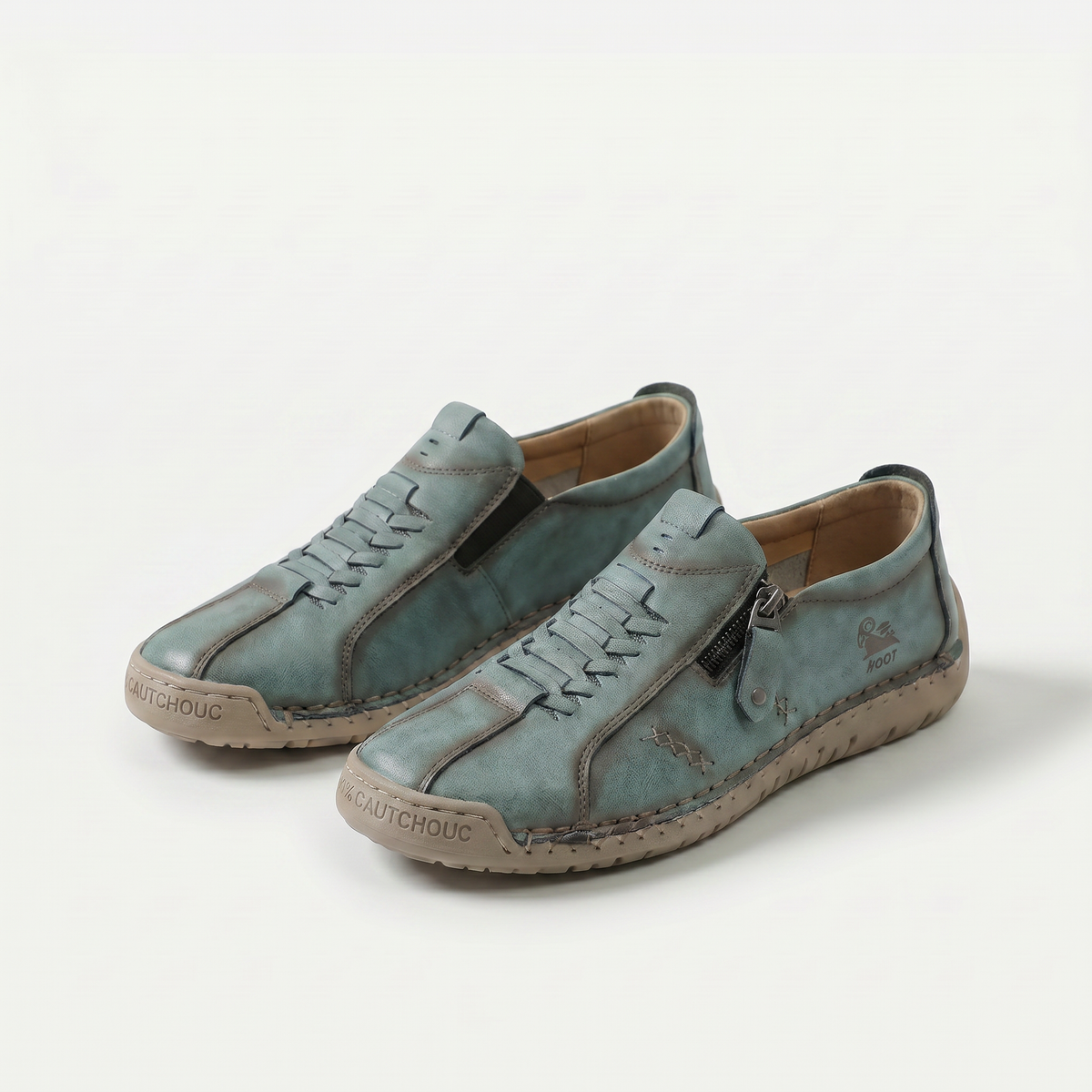 Low-profile lace-up trainers with side zip and flat sole