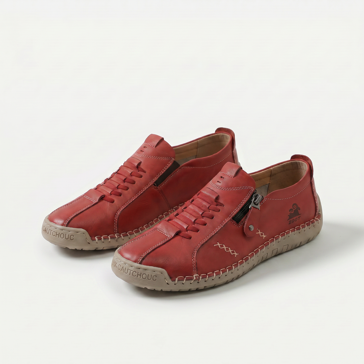 Low-profile lace-up trainers with side zip and flat sole