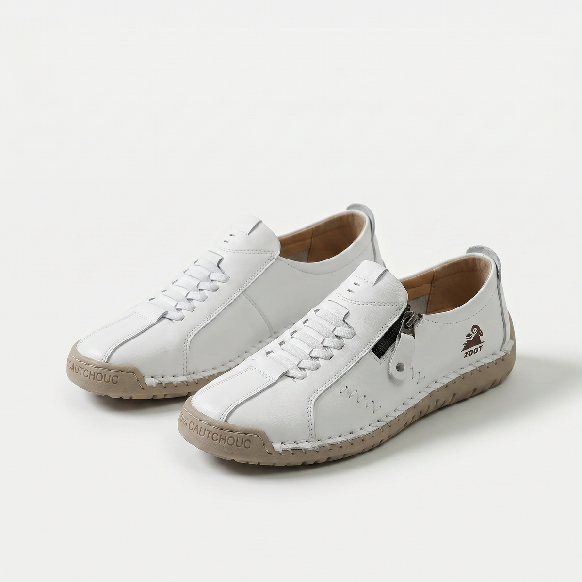 Low-profile lace-up trainers with side zip and flat sole