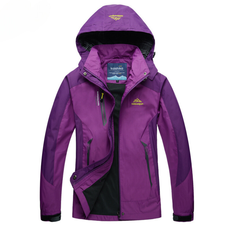 Women's hooded colour block waterproof jacket with zipped pockets