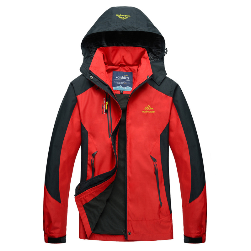 Women's hooded colour block waterproof jacket with zipped pockets