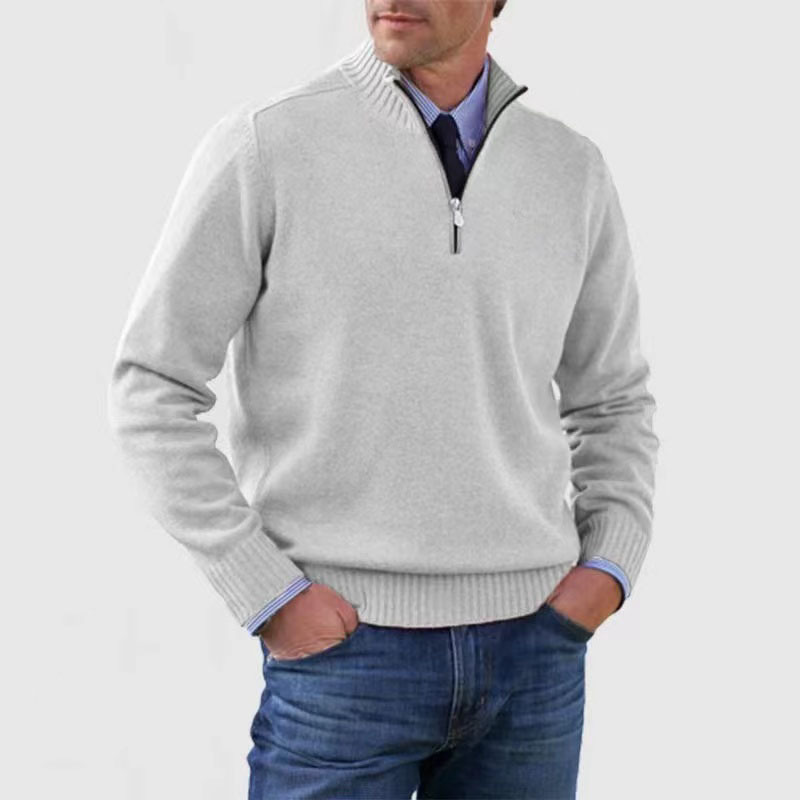 Men's long-sleeve half-zip jumper with ribbed stand collar