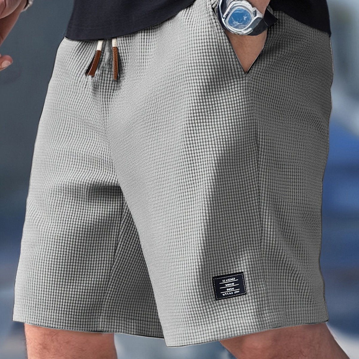Men's Shorts Waffle Texture Drawstring Relaxed Fit - Grey