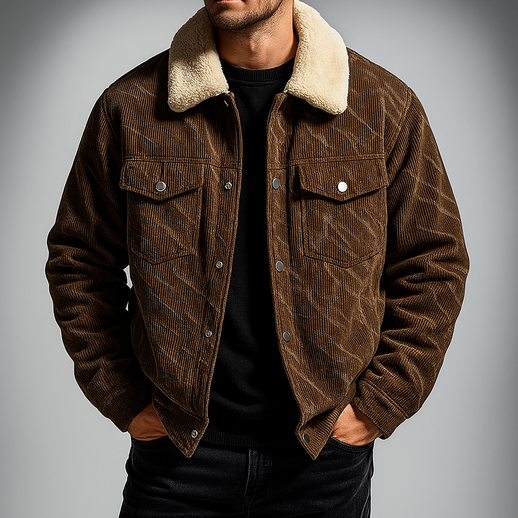 Unisex corduroy jacket with contrasting collar, long sleeves and buttoned chest pockets