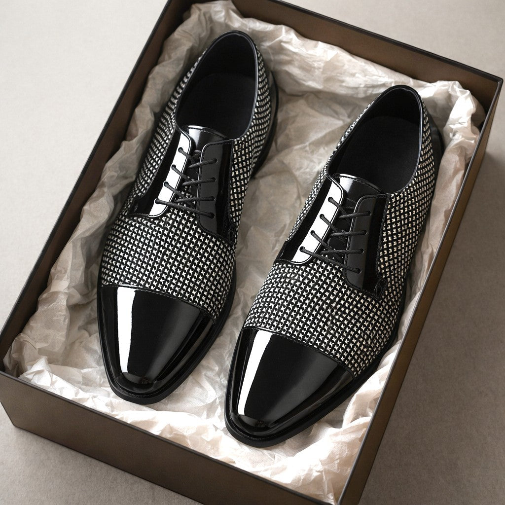 Men's Oxford Shoes Patent Cap Toe Lace-Up - Grey