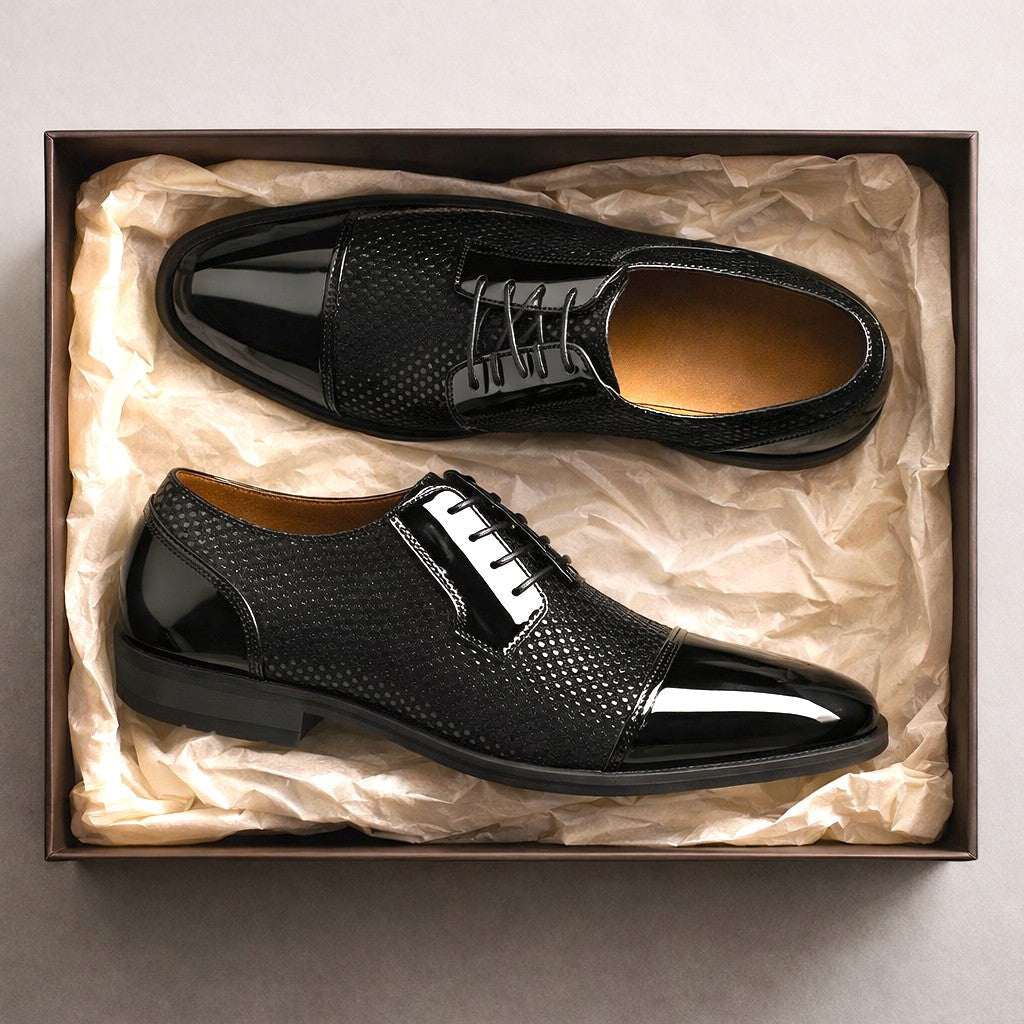 Men's Oxford Shoes Patent Cap Toe Lace-Up - Black