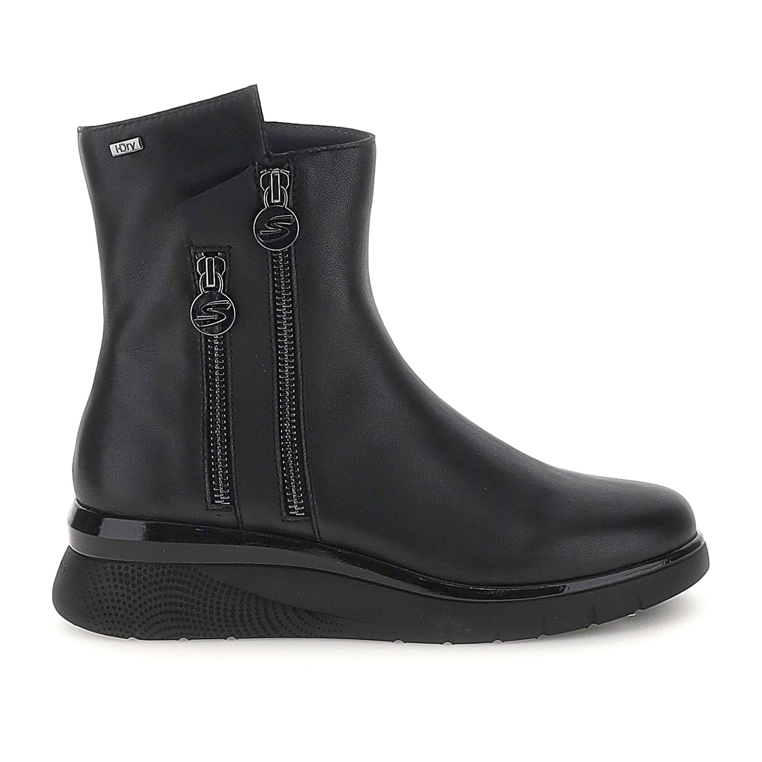 Black ankle boots with dual side zips and chunky platform soles