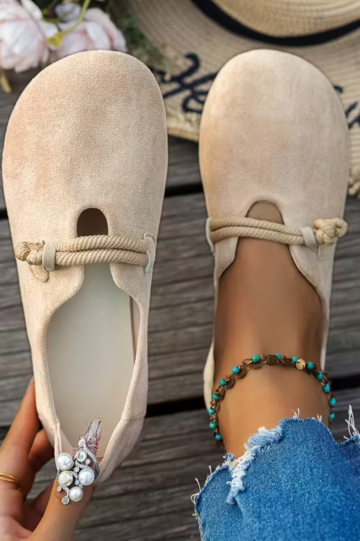 Women's Soft Beige Slip-On Flats Casual
