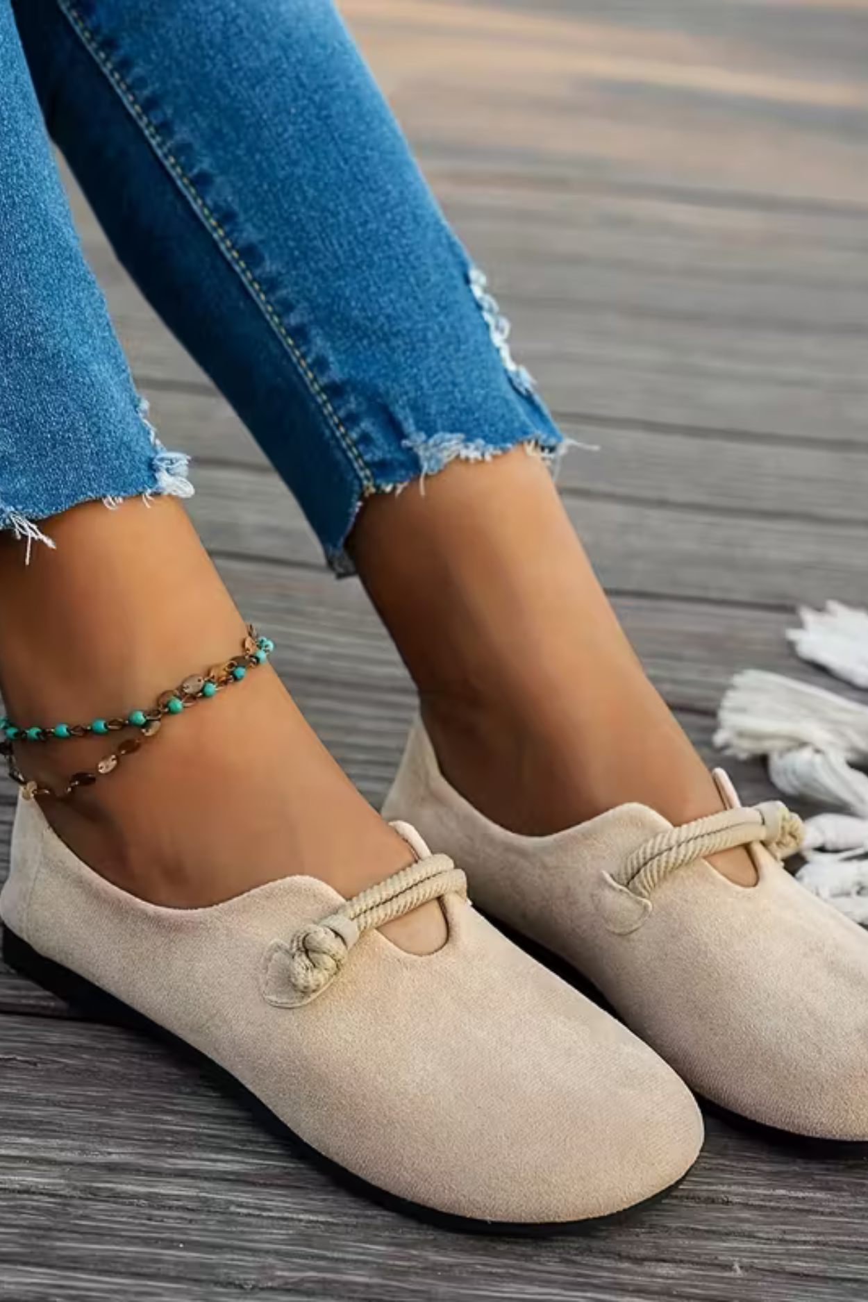 Women's Soft Beige Slip-On Flats Casual
