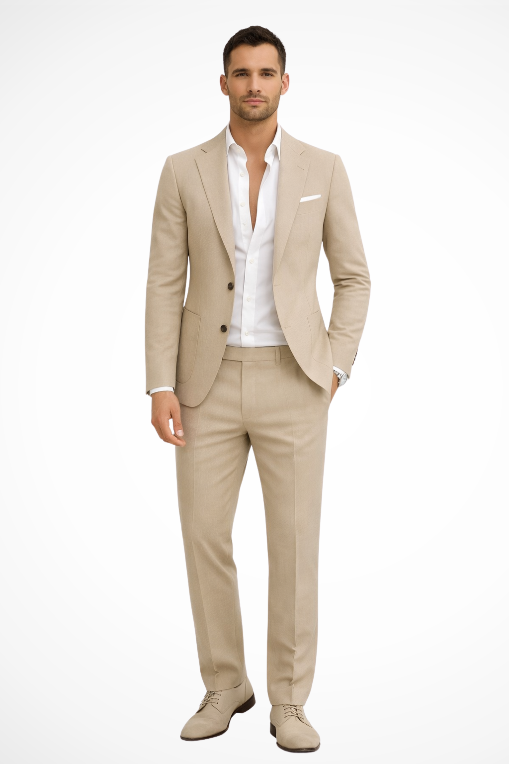 Men's two-piece suit set with notched lapel blazer and matching trousers