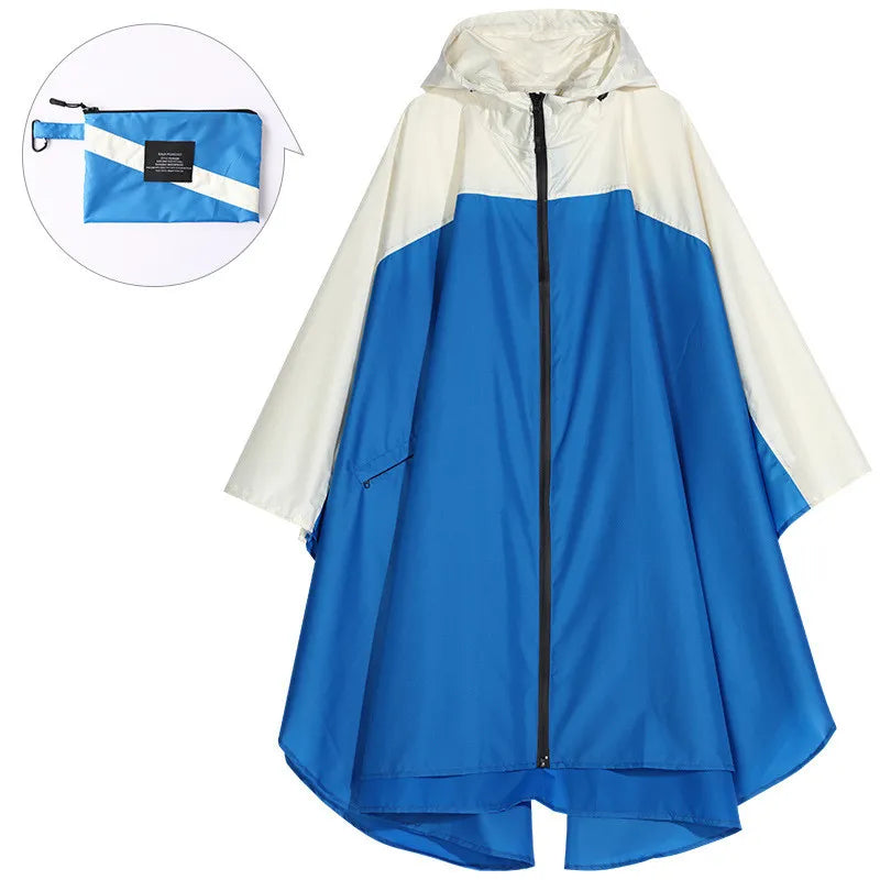 Women's Hooded Rain Poncho Two-Tone Zip - Royal Blue