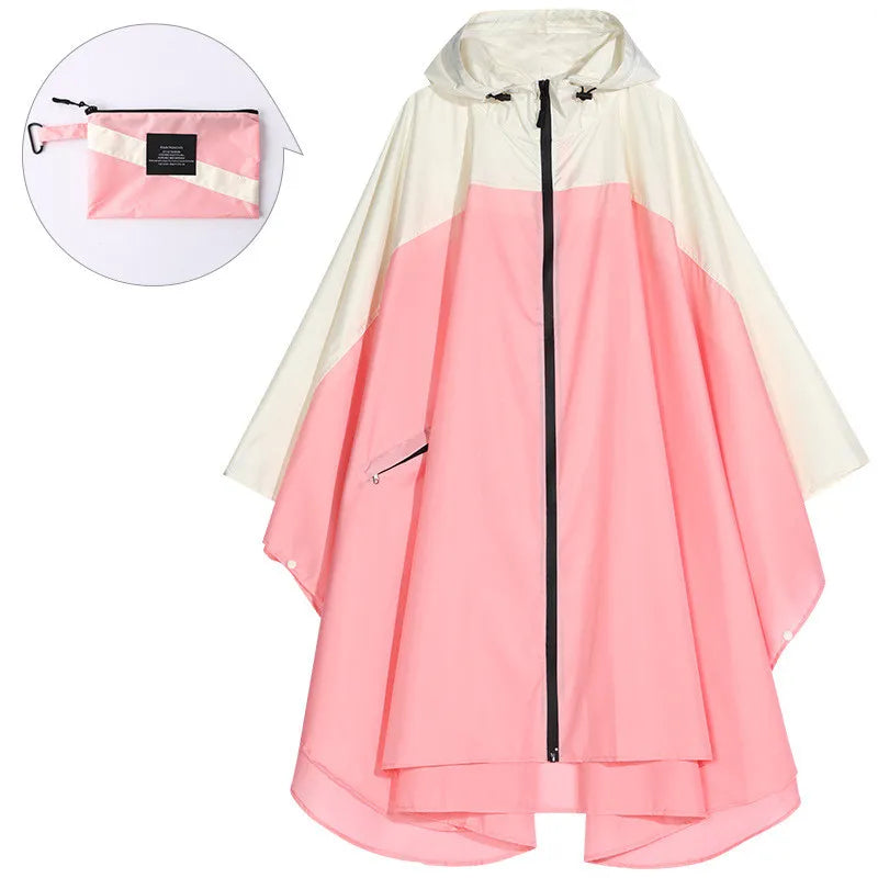 Women's Hooded Rain Poncho Two-Tone Zip - Pink