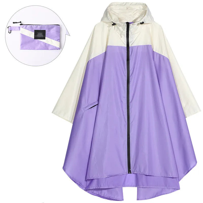 Women's Hooded Rain Poncho Two-Tone Zip - Purple