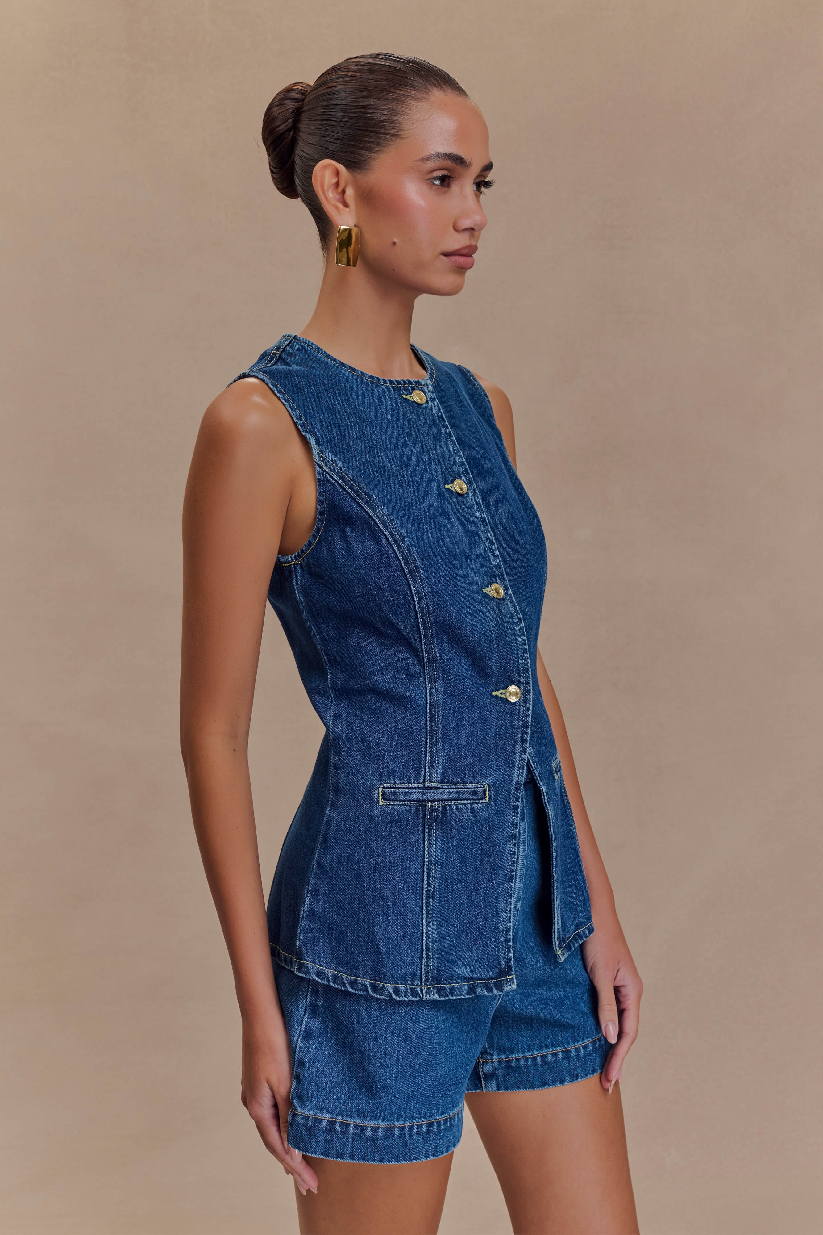 Women’s High-Waisted A-Line Denim Shorts | Dark Blue Wash Summer Shorts