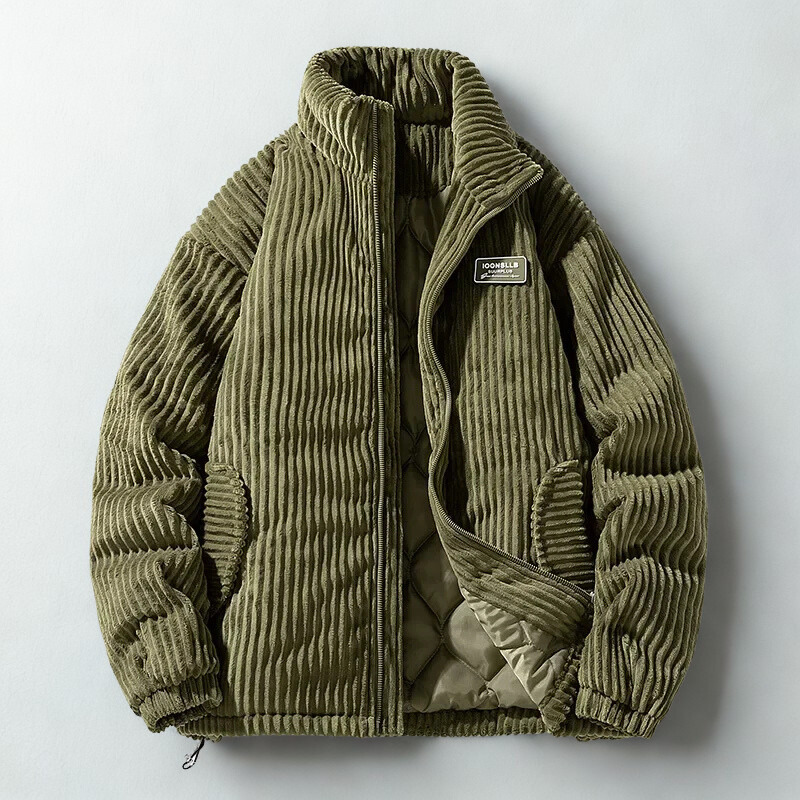 Men's corduroy quilted jacket with high collar and zip front